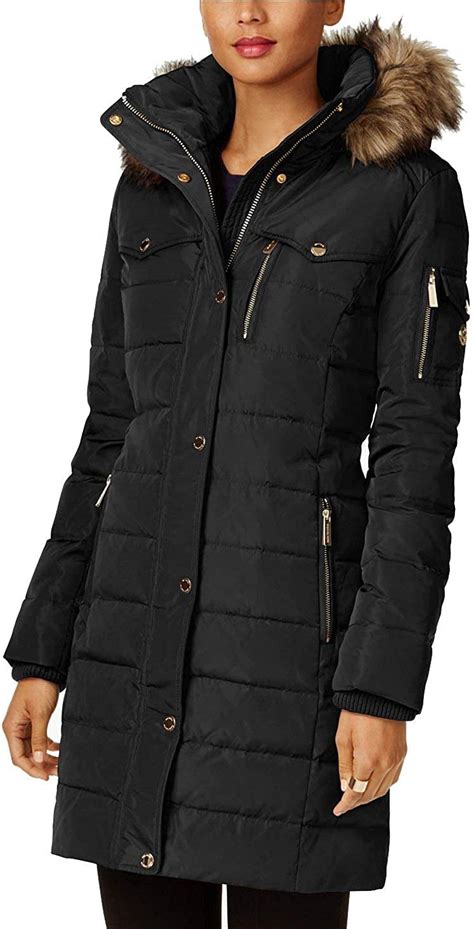 michael kors mid length down black|Michael Kors Women's Black Coats & Jackets .